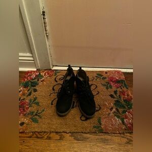 Lane Bryant Black Suede Ankle Zip Bootie Wedge Lace Up